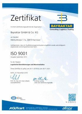 Die Bayraktar GmbH & Co. KG ist eine internationale Spedition, welche nach hohen Qualitätsstandards und der DIN ISO 9001-2015 arbeitet.